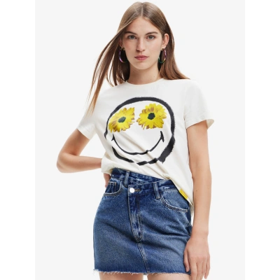 Desigual Margarita Smiley Triko Bílá