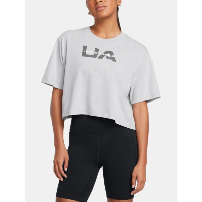 Under Armour UA Boxy Crop Branded SS Triko Šedá